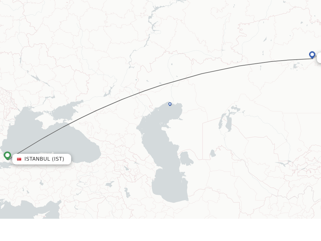 Flights from Istanbul to Astana route map