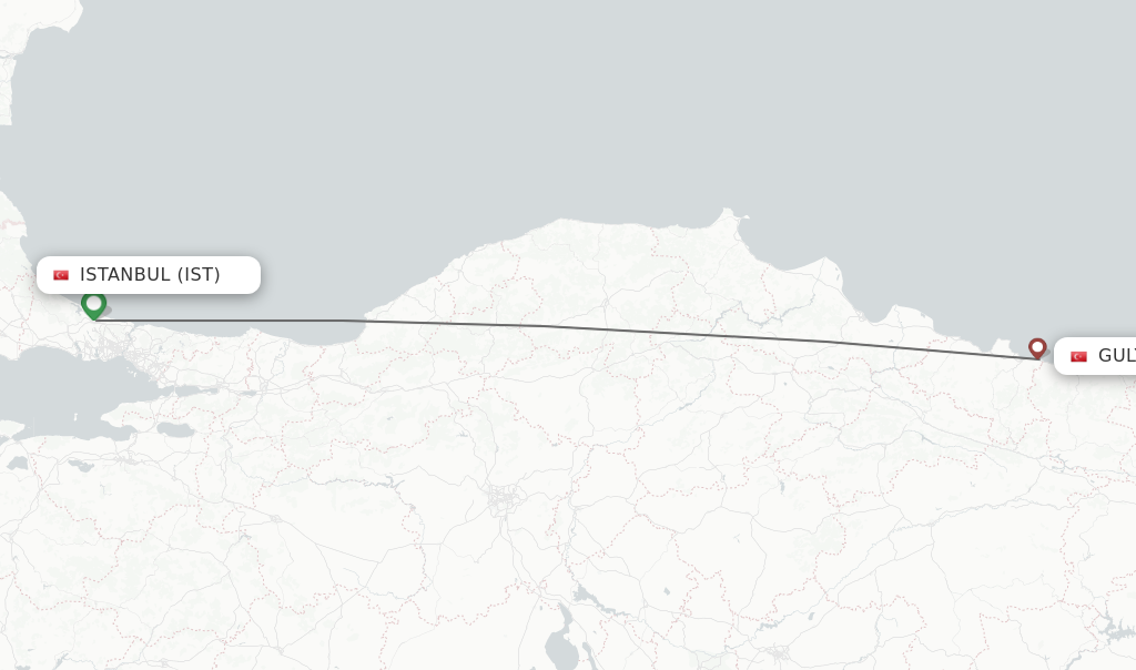 Flights from Istanbul to Gulyali route map