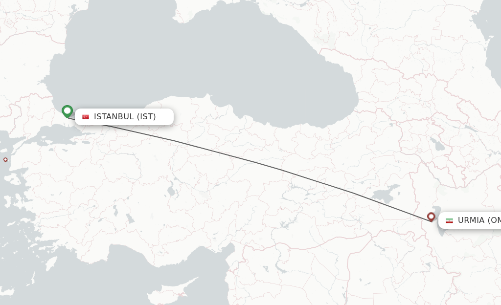Flights from Istanbul to Nazluy-ye Jonubi route map
