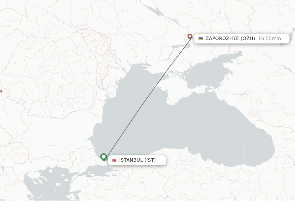 Flights from Istanbul to Zaporozhye route map