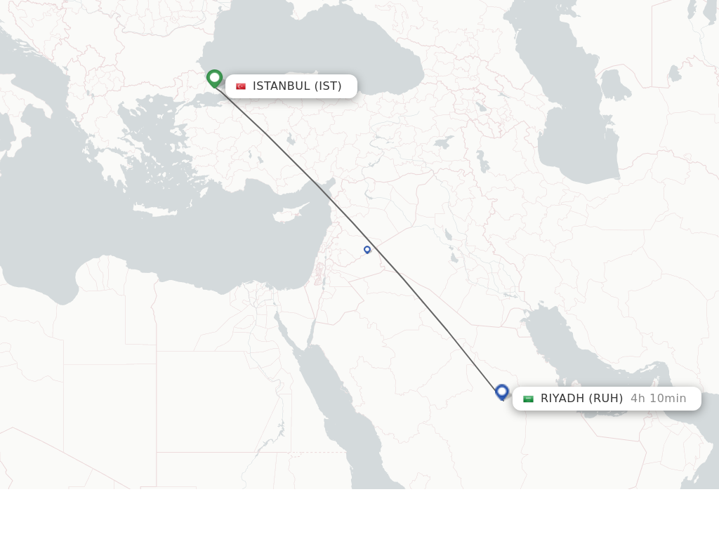 Flights from Istanbul to Riyadh route map