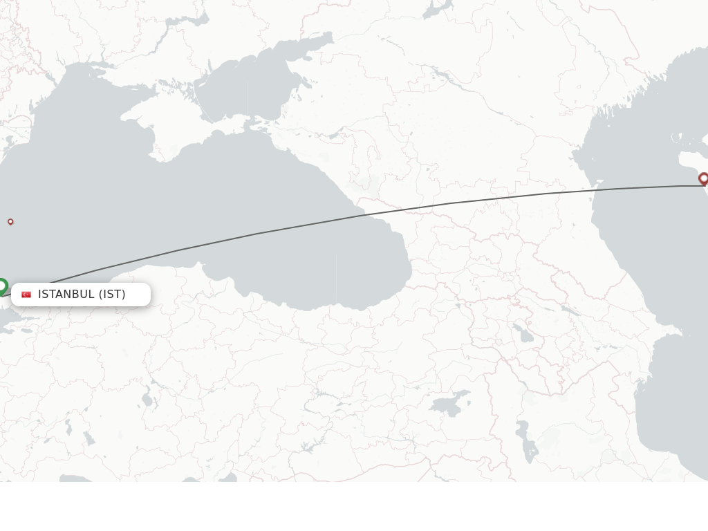 Flights from Istanbul to Aktau route map
