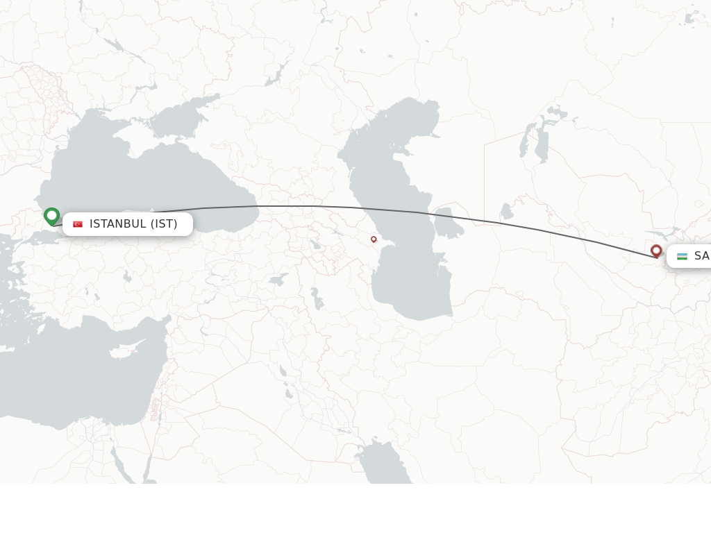 Flights from Istanbul to Samarkand route map