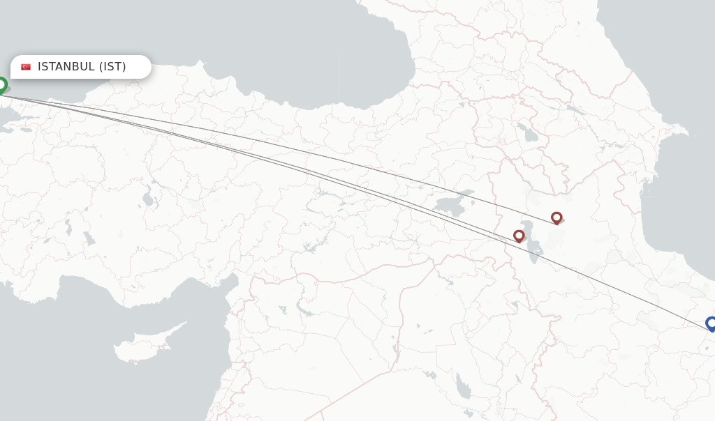 Route map with flights from Istanbul with ATA Airlines