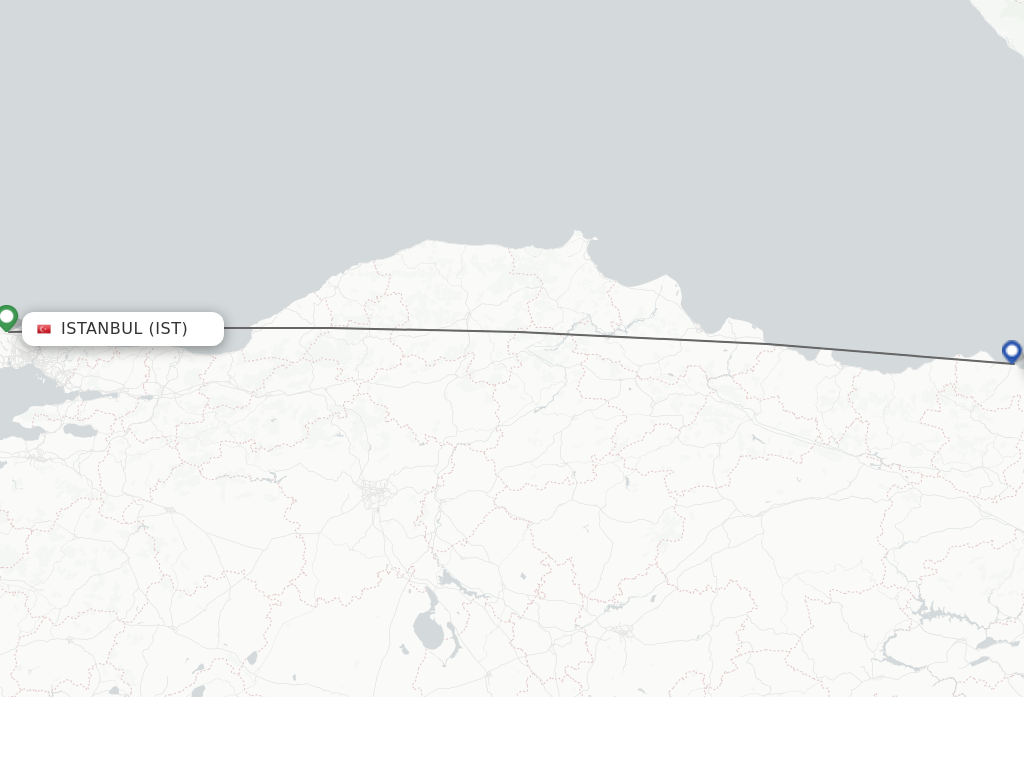 Flights from Istanbul to Trabzon route map