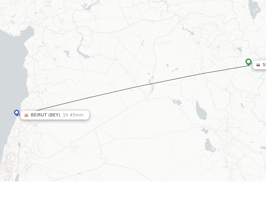 Flights from Sulaimaniyah to Beirut route map