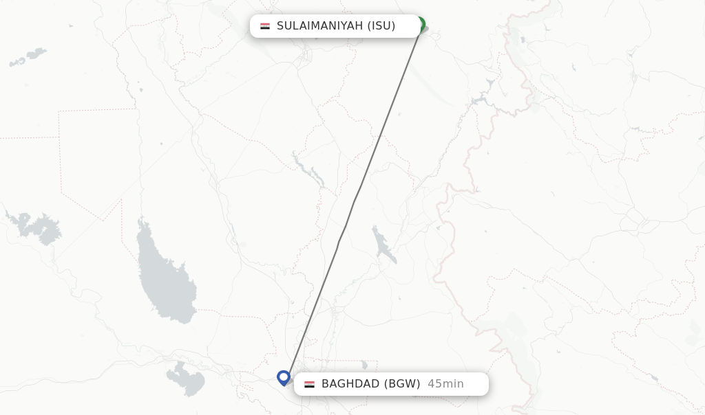 Flights from Sulaimaniyah to Baghdad route map