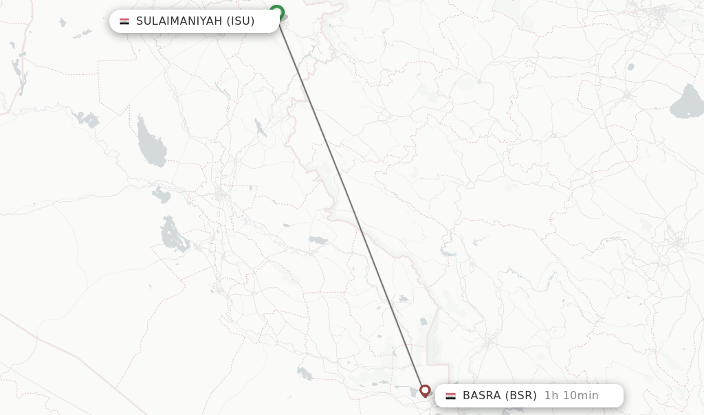 Flights from Sulaimaniyah to Basra route map