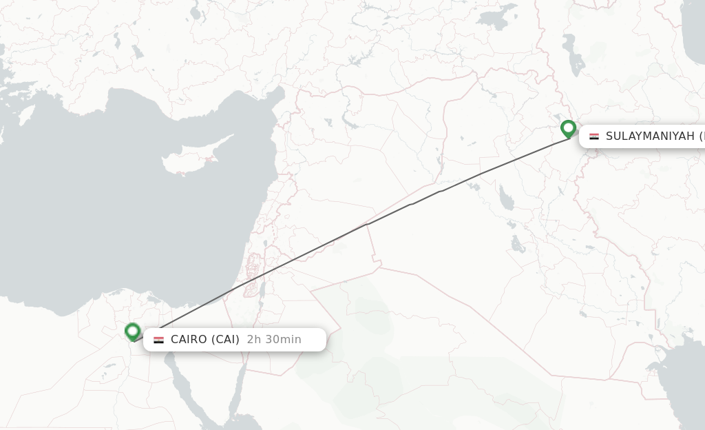Flights from Sulaimaniyah to Cairo route map
