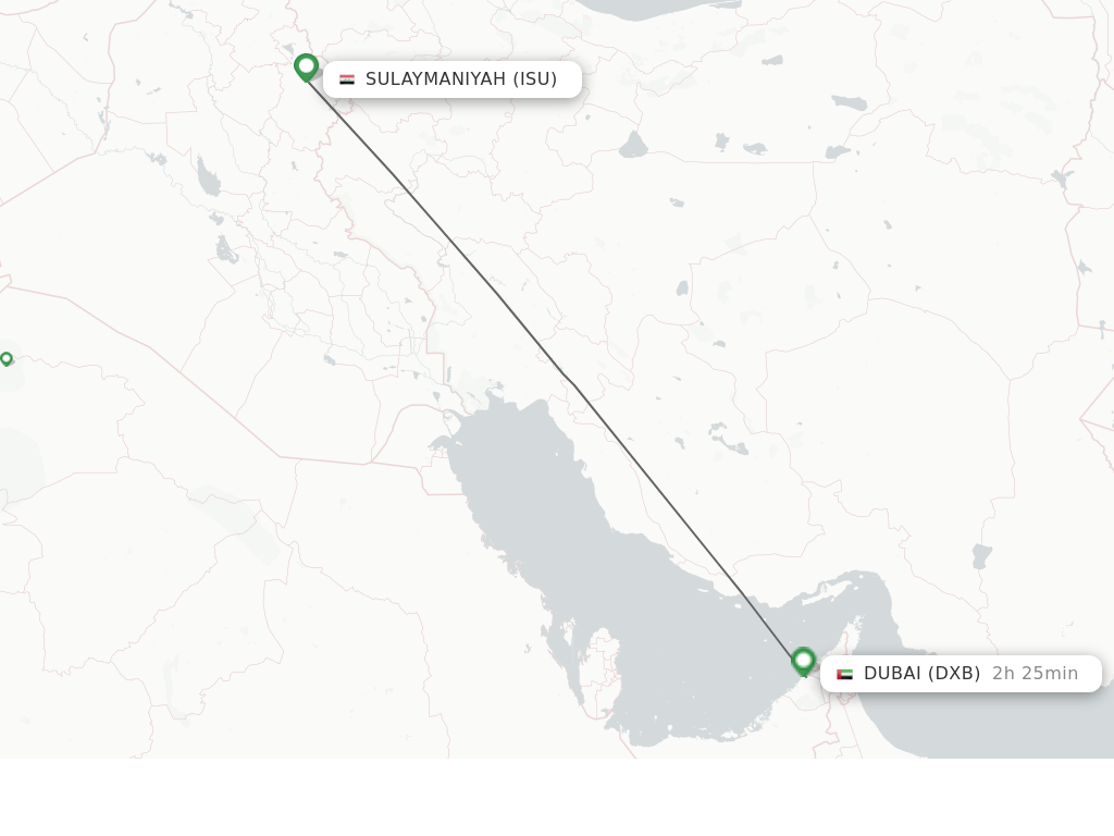 Flights from Sulaimaniyah to Dubai route map