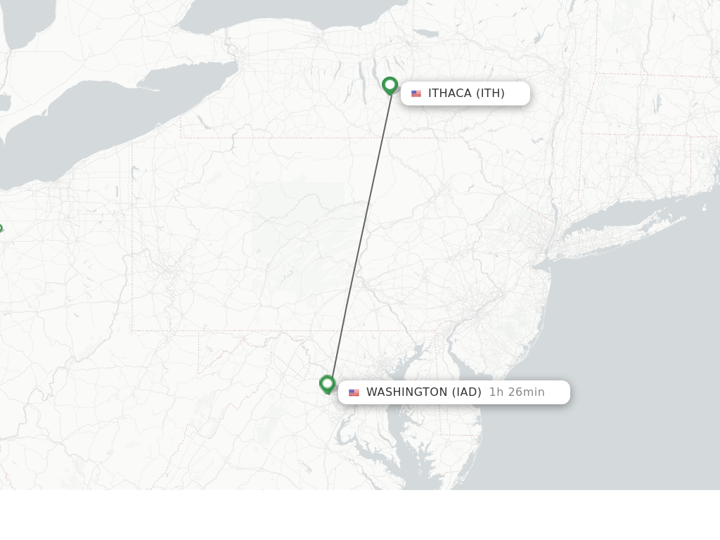 Flights from Ithaca to Dulles route map