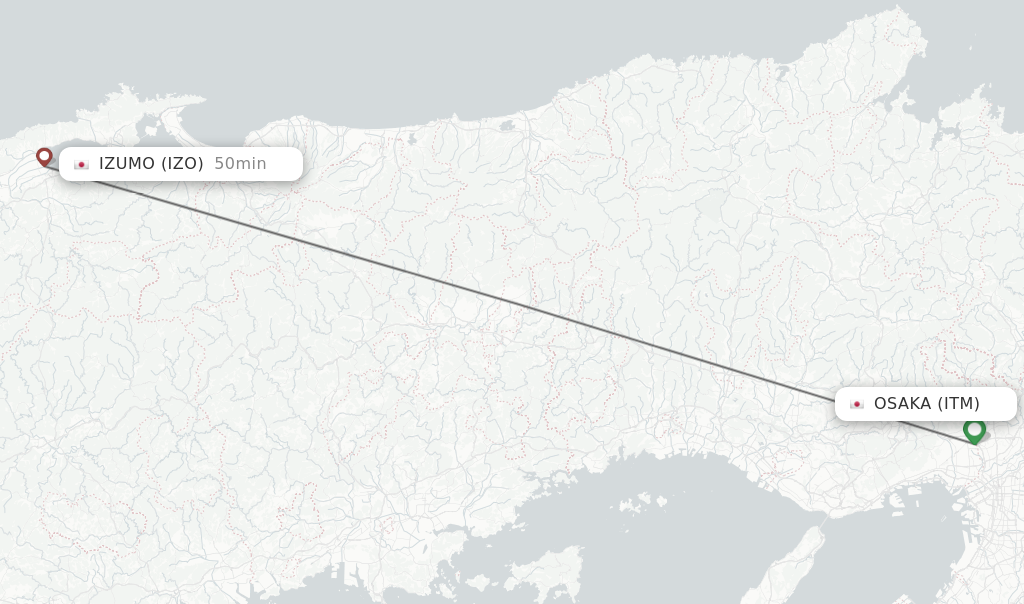 Flights from Osaka to Izumo route map