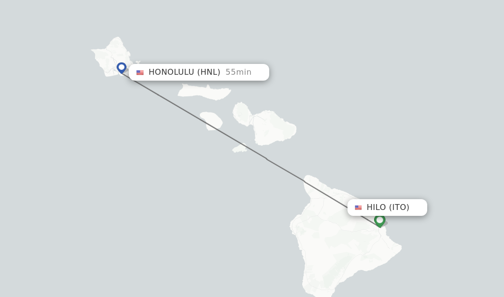Flights from Hilo to Honolulu route map