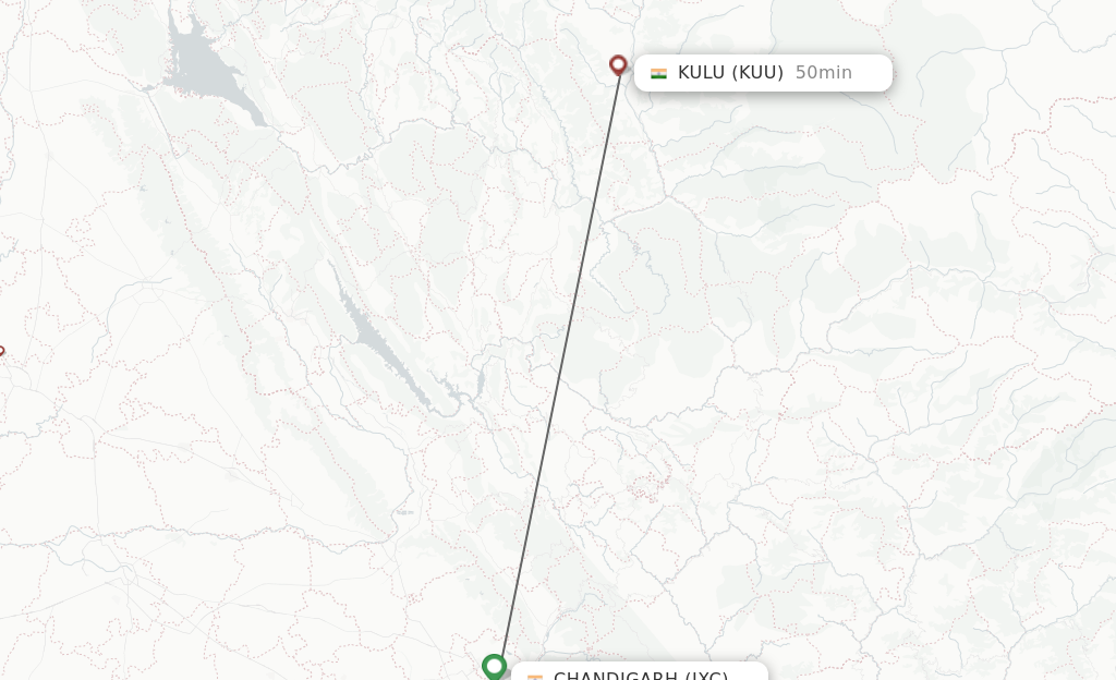 Flights from Chandigarh to Kulu route map