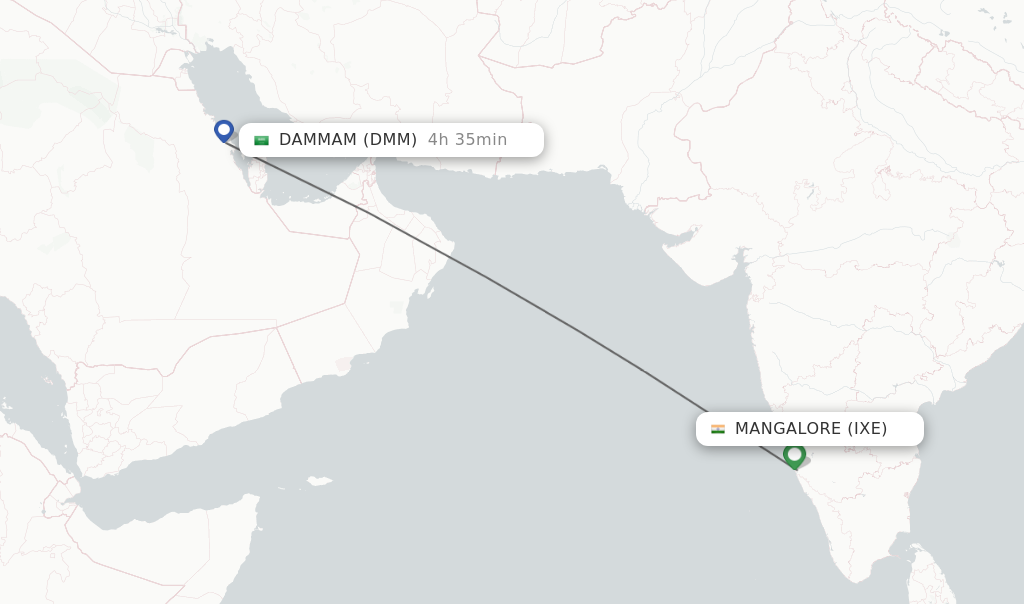 Flights from Mangalore to Dammam route map