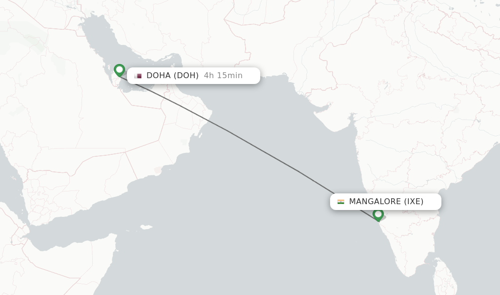 Flights from Mangalore to Doha route map