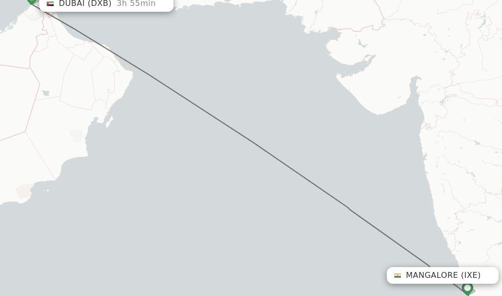 Flights from Mangalore to Dubai route map