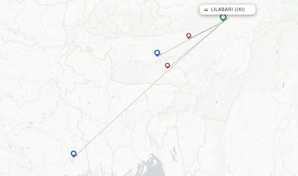 Flights from Lilabari to Kolkata route map