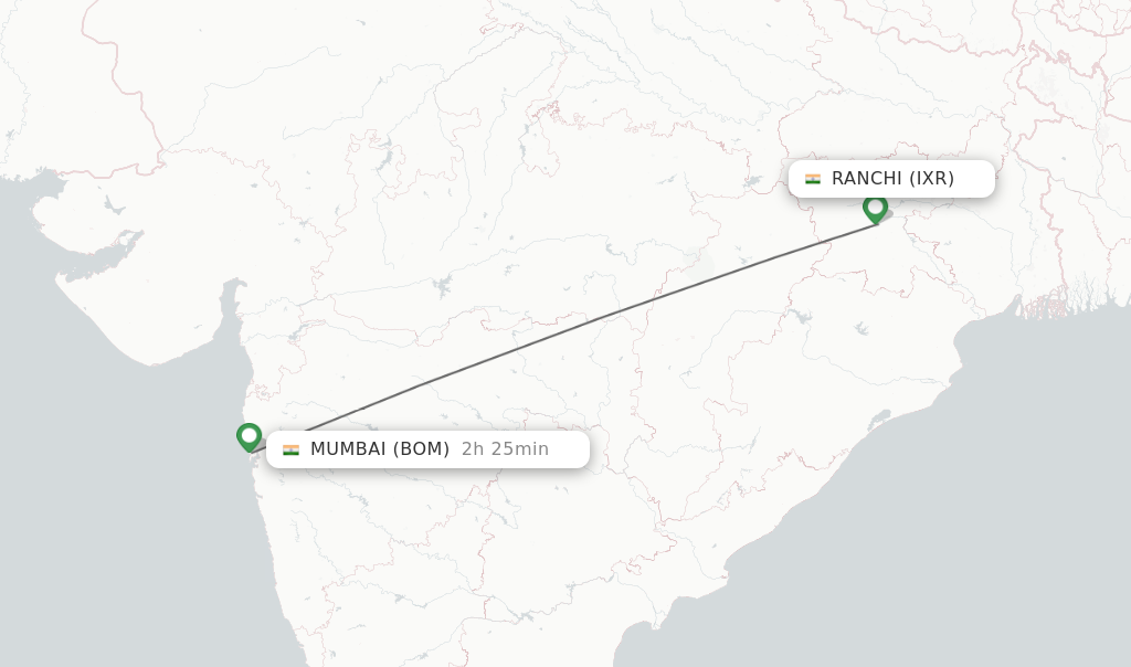 Flights from Ranchi to Mumbai route map