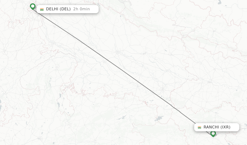 Flights from Ranchi to Delhi route map