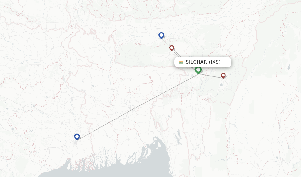 Flights from Silchar to Imphal route map