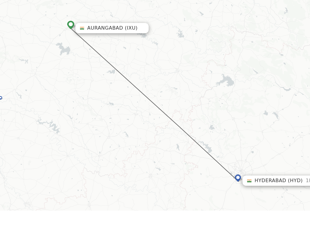 Flights from Aurangabad to Hyderabad route map