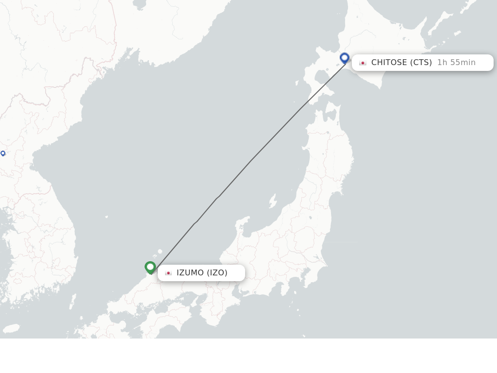 Flights from Izumo to Sapporo route map