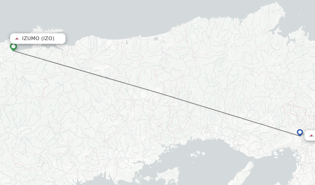 Flights from Izumo to Osaka route map