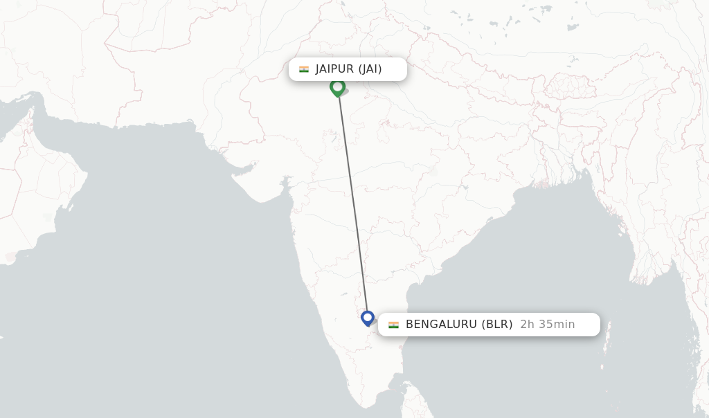 Flights from Jaipur to Bengaluru route map
