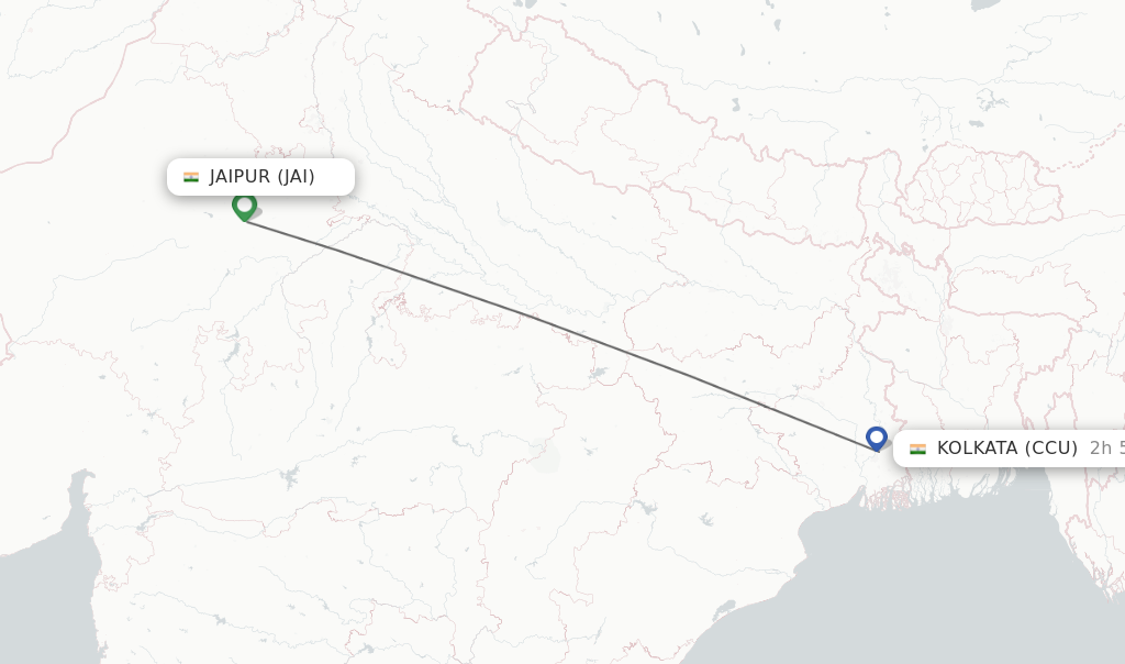 Flights from Jaipur to Kolkata route map