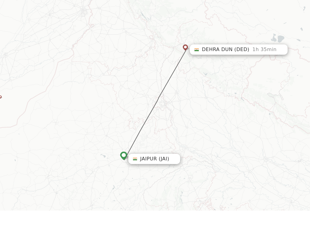 Flights from Jaipur to Dehra Dun route map
