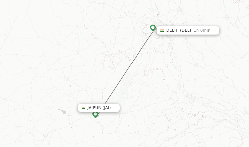 Flights from Jaipur to Delhi route map