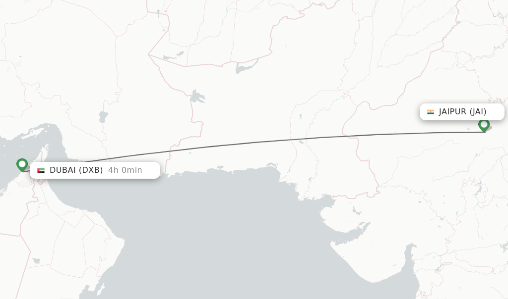 Flights from Jaipur to Dubai route map