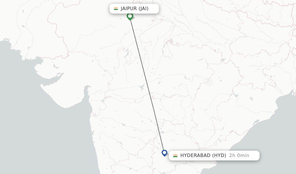 Flights from Jaipur to Hyderabad route map