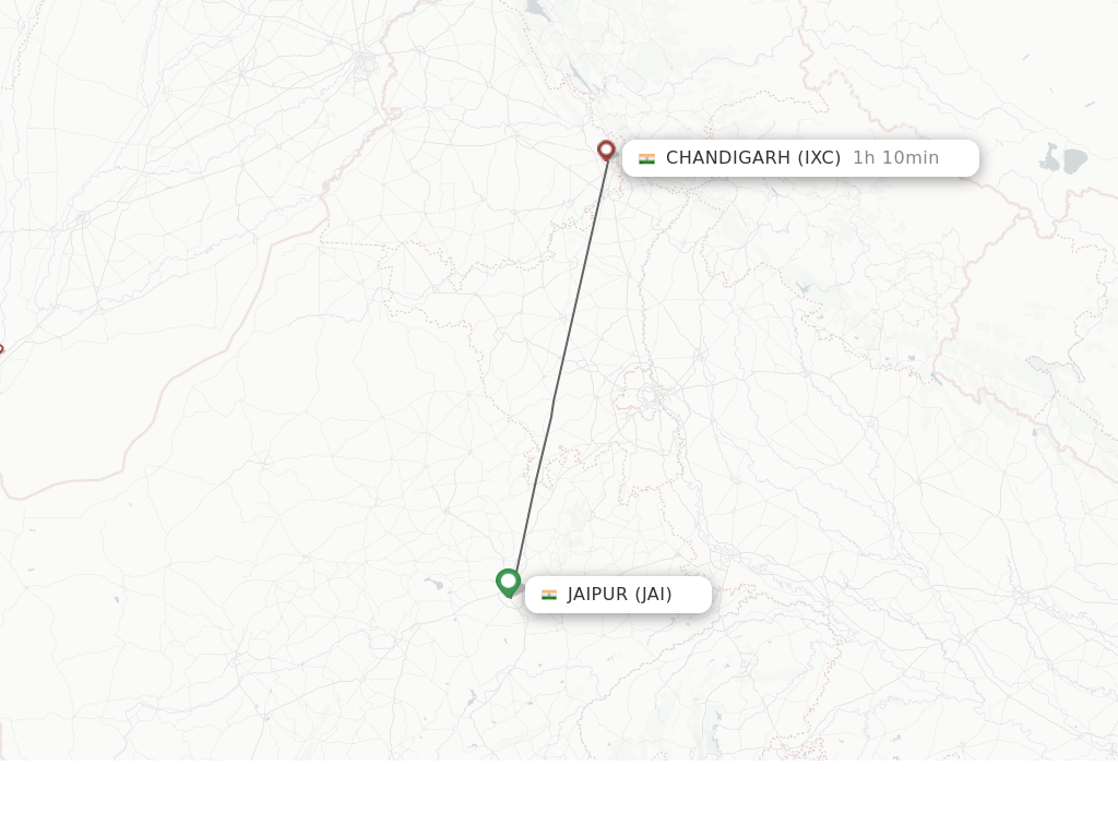 Flights from Jaipur to Chandigarh route map
