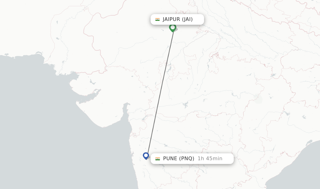 Flights from Jaipur to Pune route map