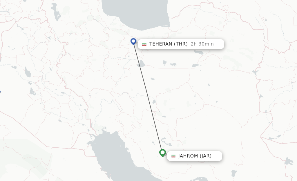 Flights from Jahrom to Tehran route map