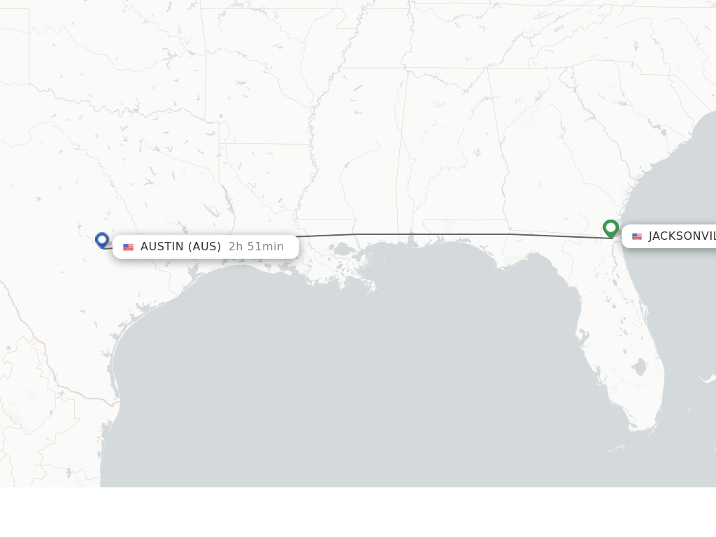 Flights from Jacksonville to Austin route map