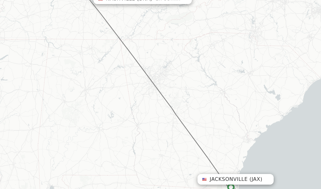 Flights from Jacksonville to Nashville route map