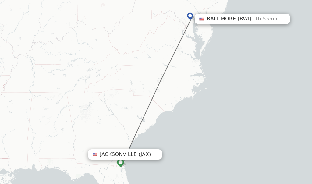 Flights from Jacksonville to Baltimore route map
