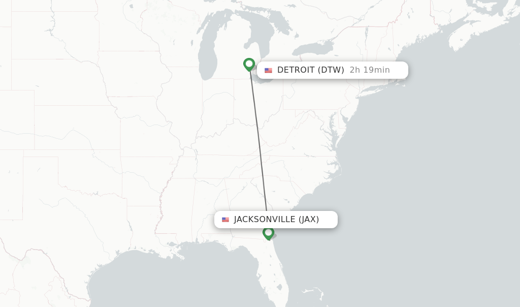 Flights from Jacksonville to Detroit route map