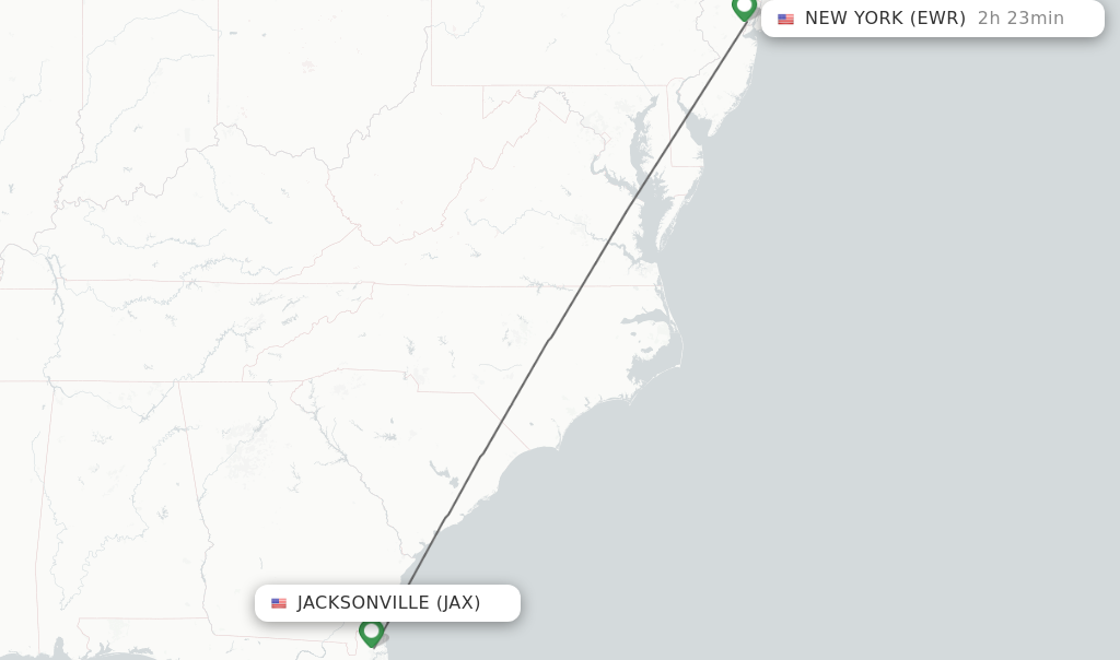 Flights from Jacksonville to New York route map