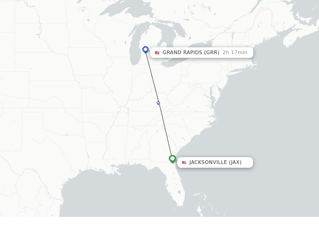 Flights from Jacksonville to Grand Rapids route map