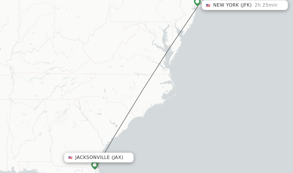 Flights from Jacksonville to New York route map