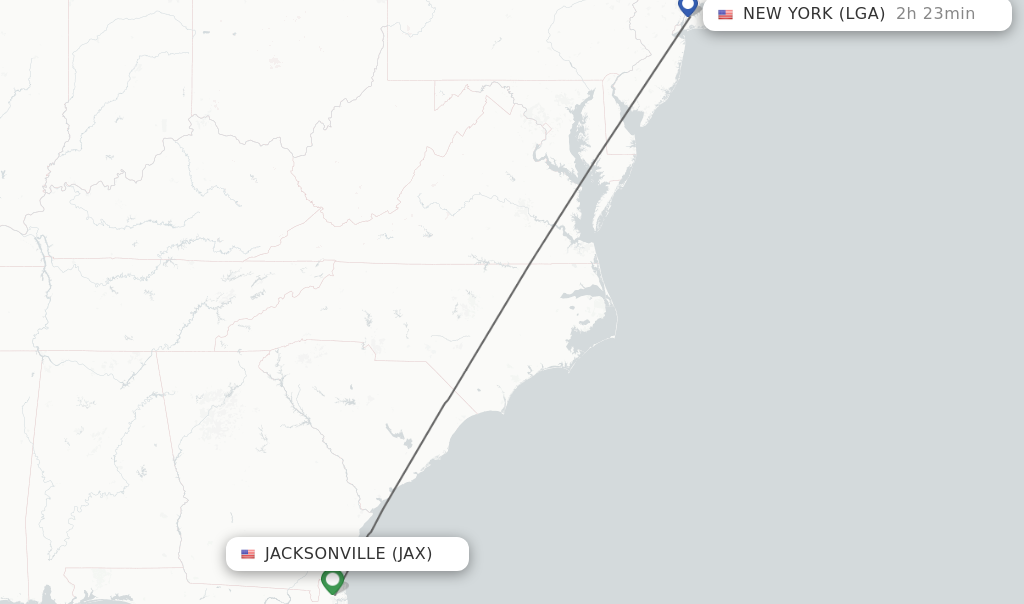 Flights from Jacksonville to New York route map