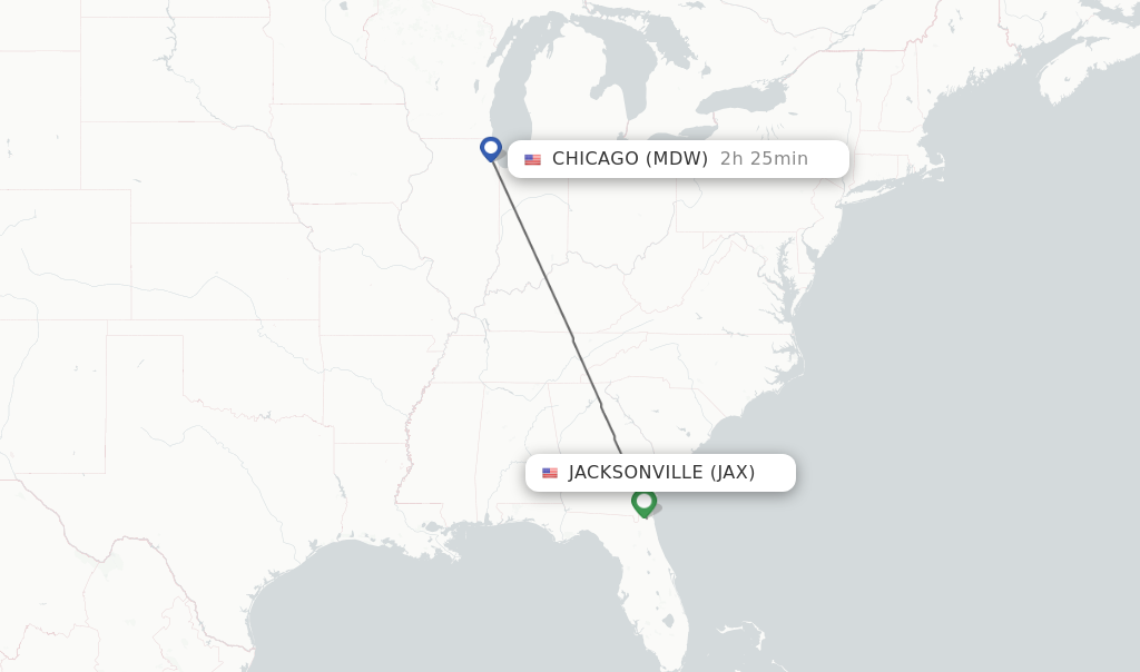 Flights from Jacksonville to Chicago route map