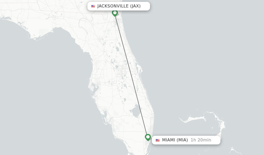 Flights from Jacksonville to Miami route map