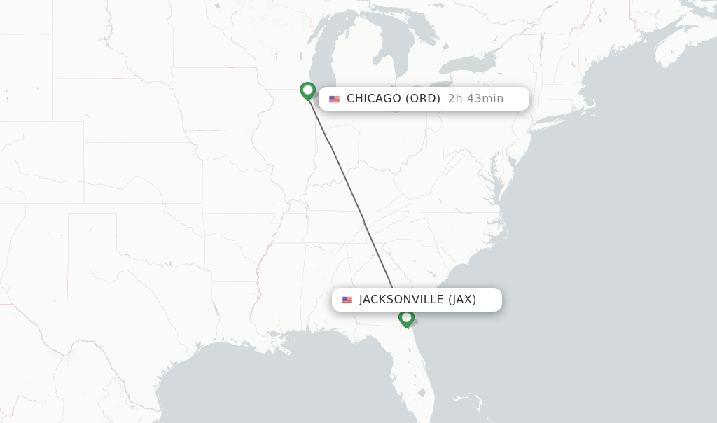 Flights from Jacksonville to Chicago route map