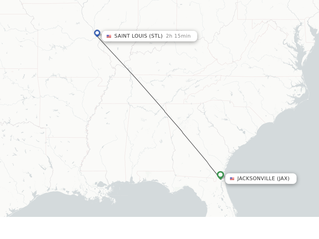 Flights from Jacksonville to Saint Louis route map