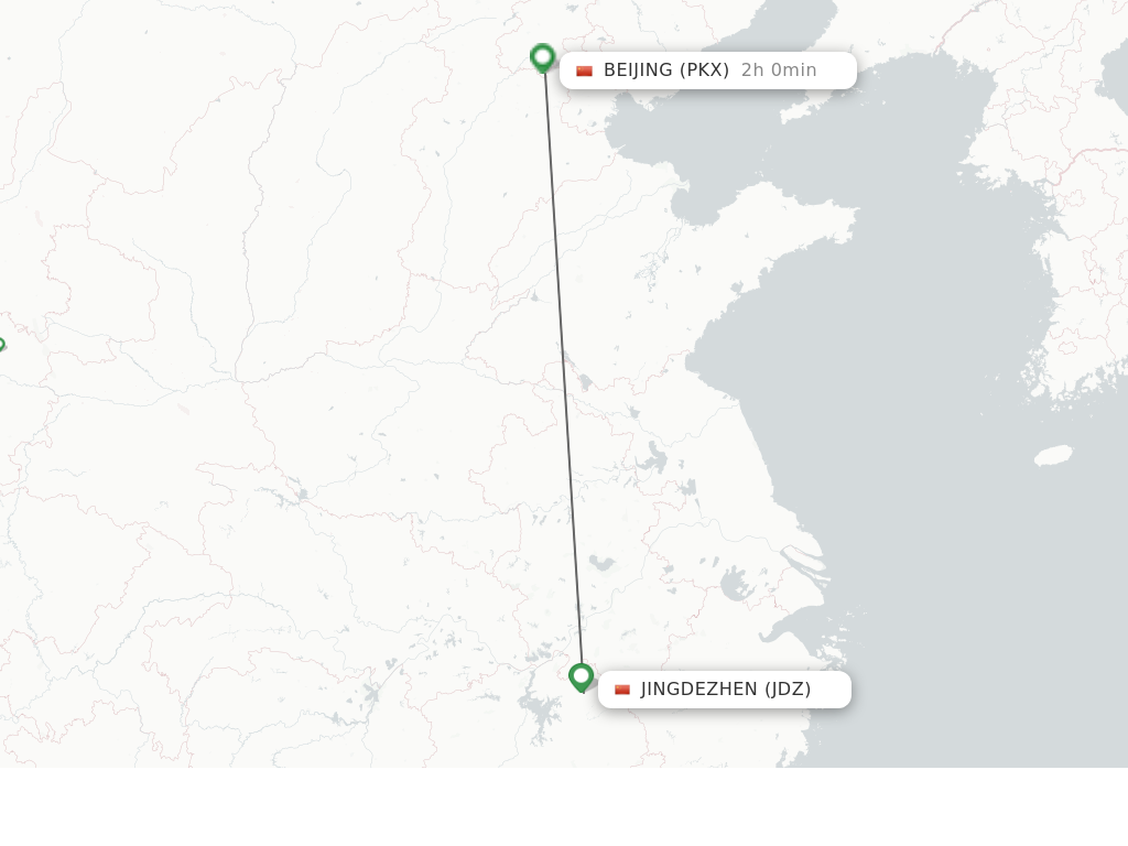Flights from Jingdezhen to Beijing route map